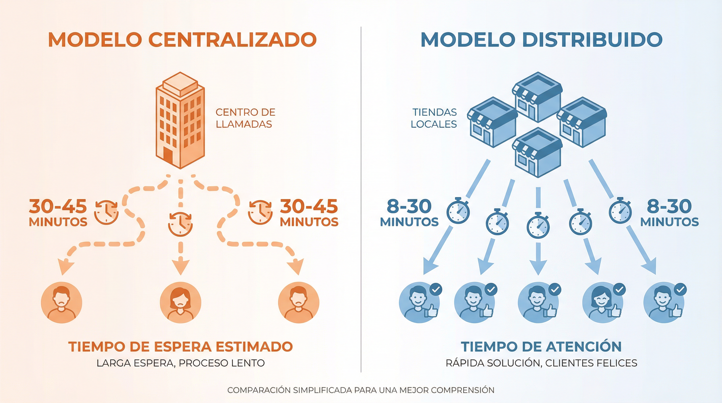 Comparativa simplificada de modelos centralizado vs distribuido