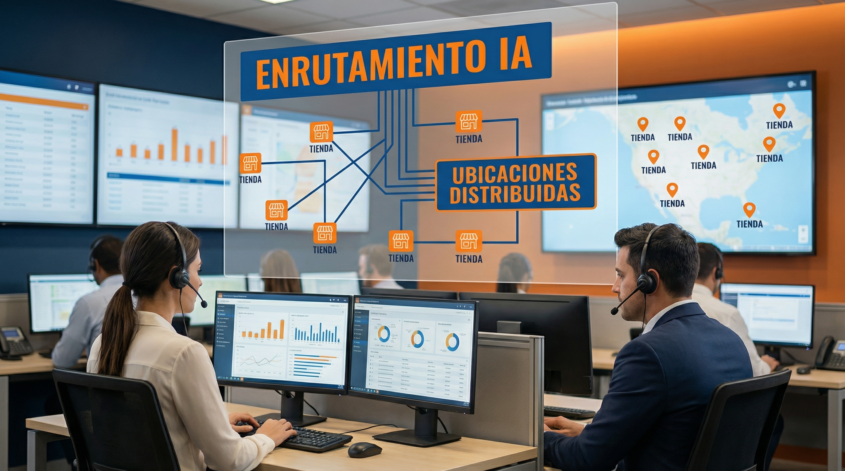 Call center distribuido con enrutamiento IA y ubicaciones distribuidas